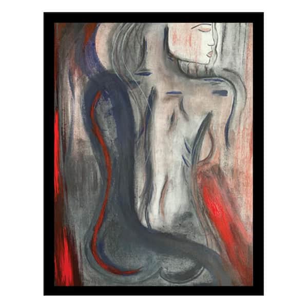 VENICE BEACH Collections Wahl Charcoal Art Woman-Red/Grey Framed Print by Sarah Wahl 1-Piece Framed Graphic Print 18 in. x 14 in.