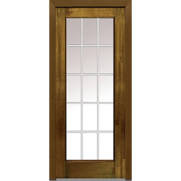 MMI Door 36 in. x 80 in. Grilles Between Glass Right-Hand Full Lite Clear Classic Stained Fiberglass Mahogany Prehung Front Door