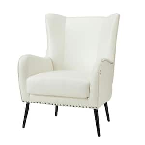 Harpocrates Modern Ivory Wooden Upholstered Nailhead Trims Armchair With Metal Legs