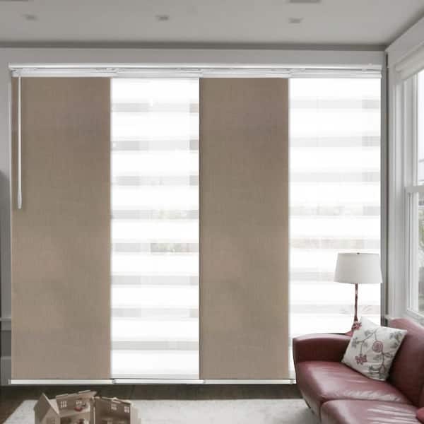 EMOH Rainy Sand 48 in. - 88 in. W x 94 in. L Adjustable 4- Panel White Single Rail Panel Track with 23.5 in. Slates