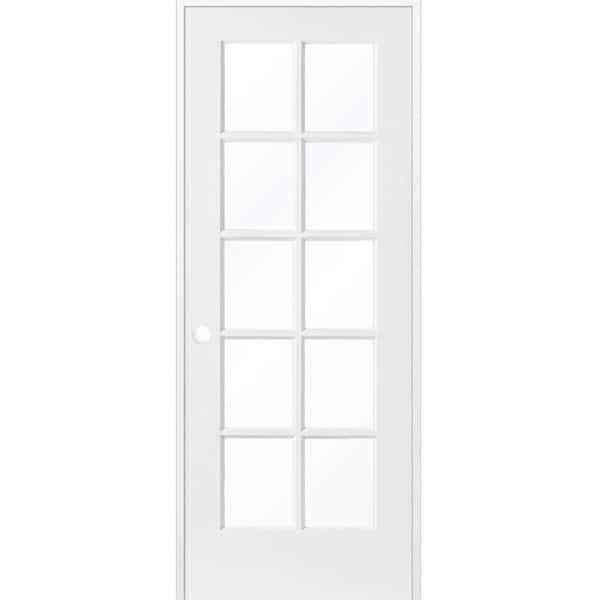 Krosswood Doors 30 in. x 80 in. Shaker 10-Lite Primed Right-Hand Low-E Glass MDF Wood Clear Composite Single Prehung Interior Door