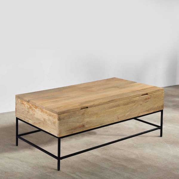 THE URBAN PORT Audrey 26 in. Natural Brown and Black Rectangular Lift Top Mango Wood Coffee Table