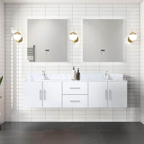 Lexora Geneva 72 in. W x 22 in. D Glossy White Double Bath Vanity without Top