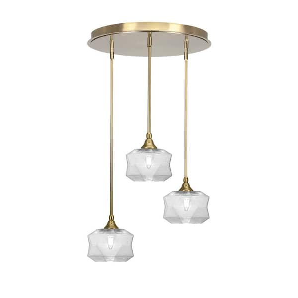 Unbranded Villa 3 Light New Age Brass Pendant, Cluster Pendant Light with 8.75 in. Clear Bubble Glass Shades, No bulb Included