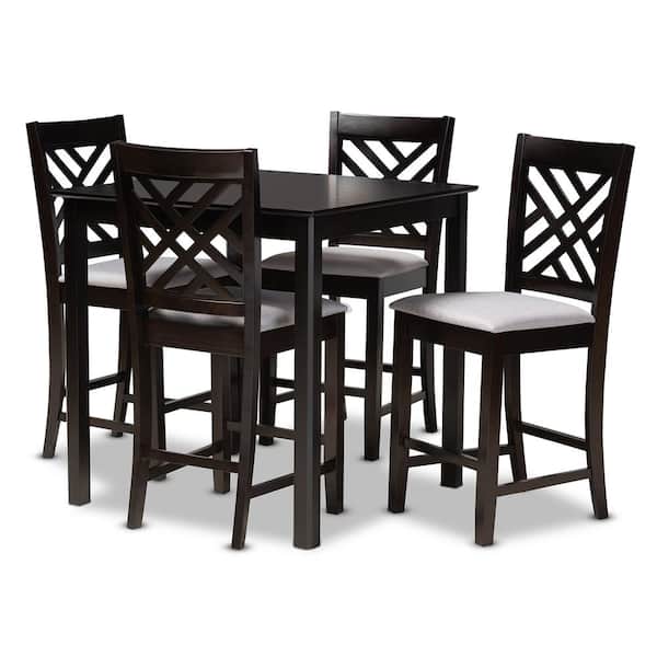 Baxton Studio Caron 5-Piece Gray and Espresso Pub Set