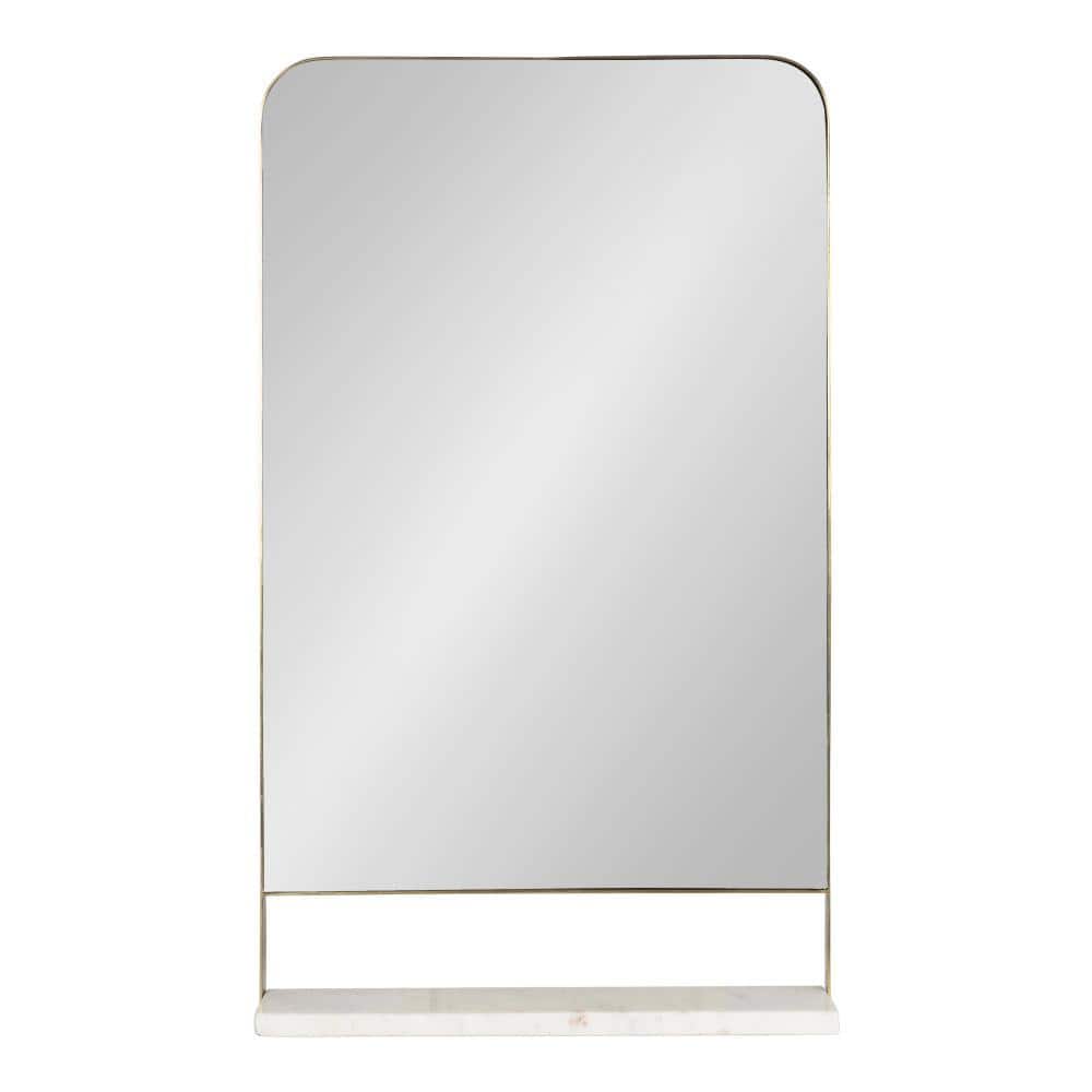 Gold Rectangular Wall Mirror with Marble Shelf