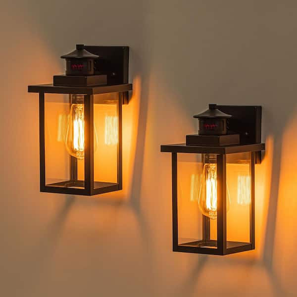 C Cattleya 1-Light Black Motion Sensor Dusk To Dawn Outdoor Hardwired Wall Lantern Sconces with No Bulb Included (2-Pack)