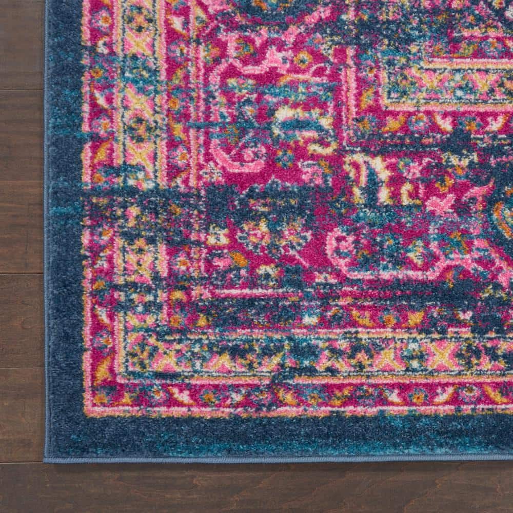 Handmade Reversible Blue Floral 8' x 10' Synthetic Rug