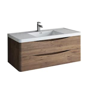 Tuscany 48 in. Modern Wall Hung Vanity in Rosewood with Vanity Top in White with White Basin