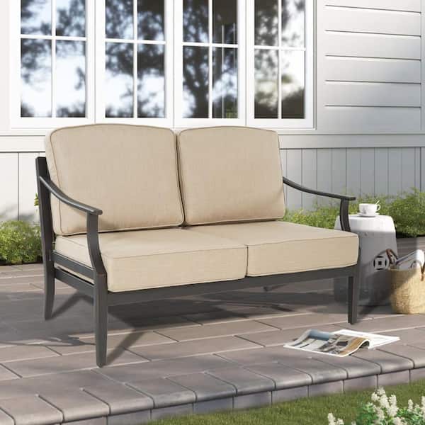 ULAX FURNITURE Tamarin 1-Piece Aluminum Outdoor Conversation Loveseat Sofa with Sunbrella Cushions