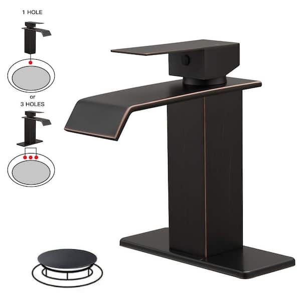 HOMEMYSTIQUE Single Handle Single Hole Bathroom Faucet with Deckplate Included and Drain Kit Included in Oil Rubbed Bronze