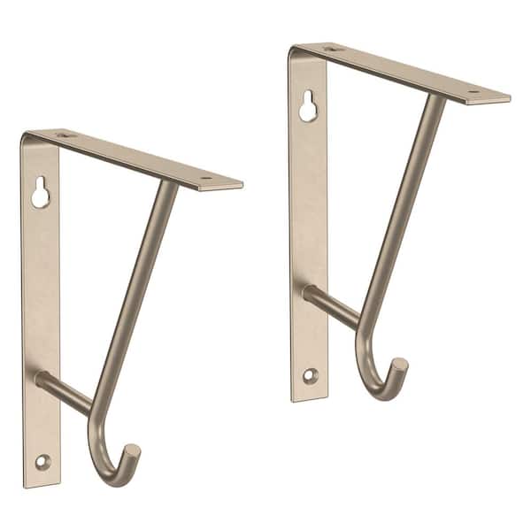2-Pack 7 in. Nickel Steel Decorative Shelf Bracket with Hook
