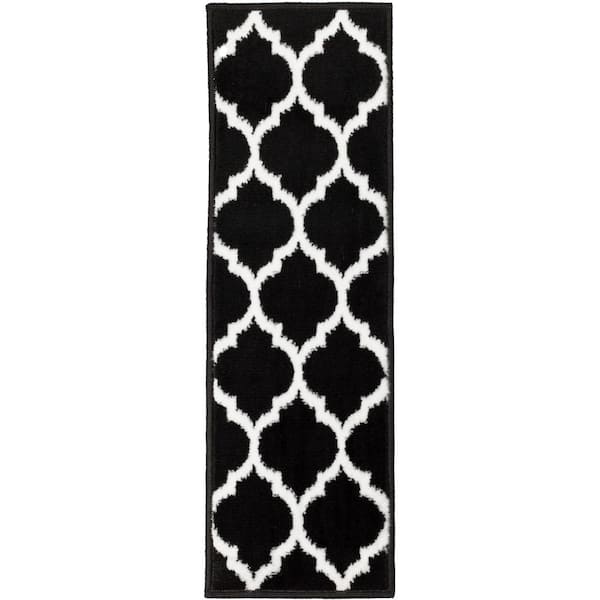 MSRUGS Trellis Collection Black 9 in. x 28 in. Polypropylene Stair Tread (Set of 7)