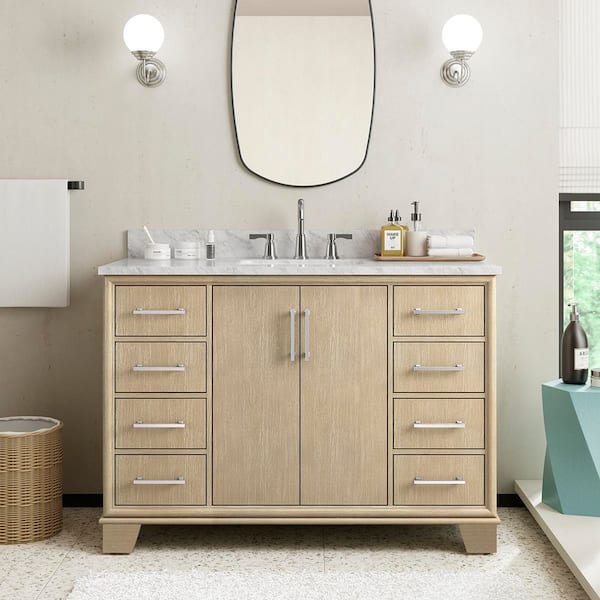 Nanterre 49 in. Single Sink Desert Birch Bath Vanity with White Natural Carrara Marble Top (Assembled)