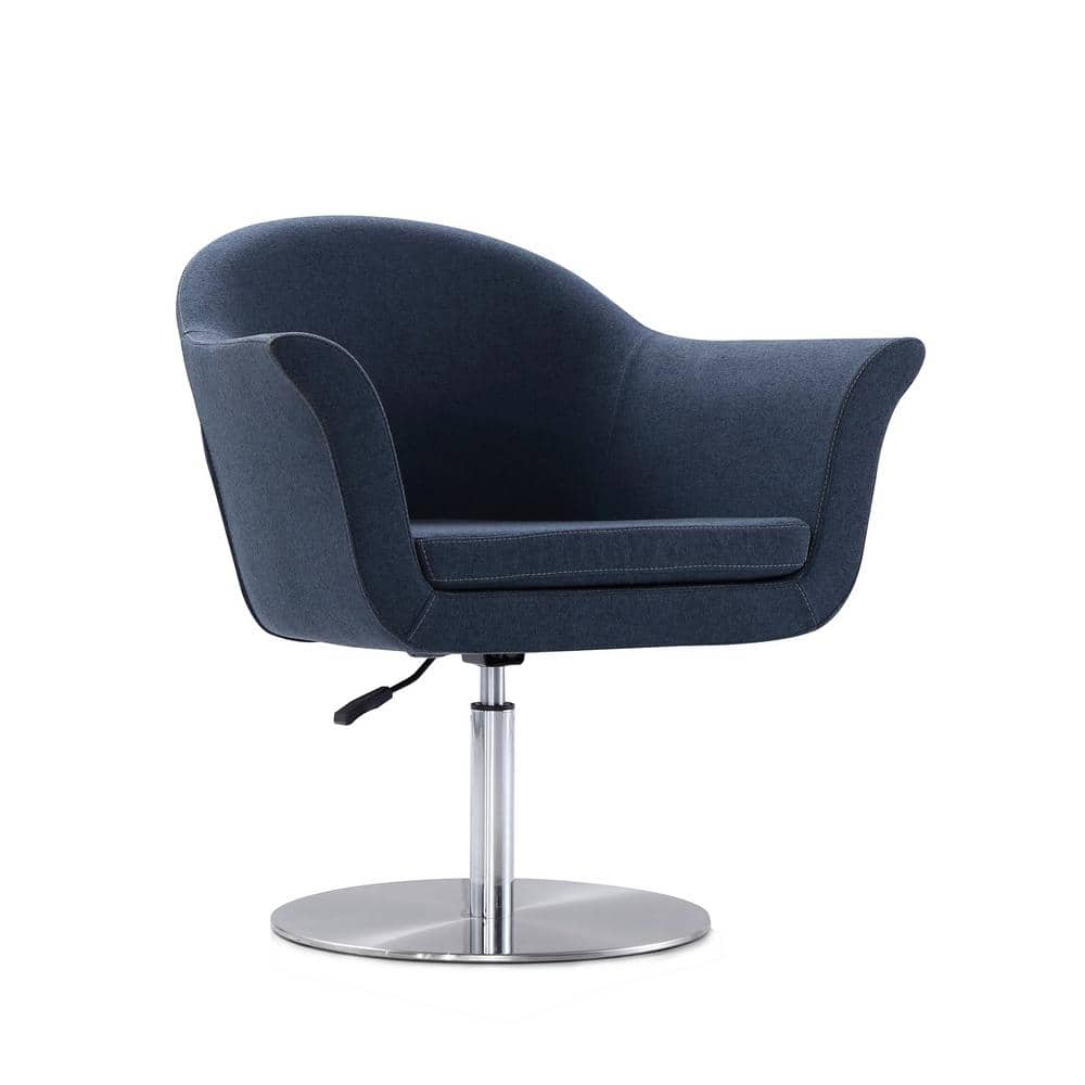 Smokey Blue Polyester Swivel Accent Chair with Brushed Metal Base