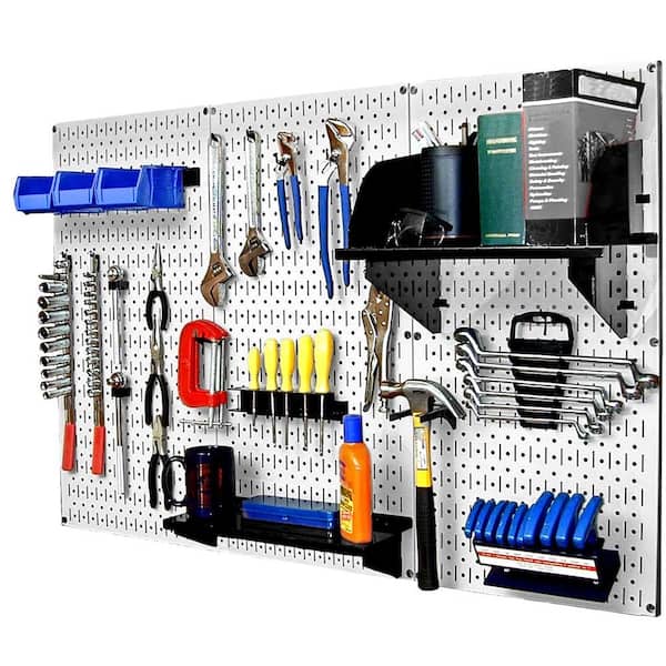 Wall Control 32 in. x 48 in. Metal Pegboard Standard Tool Storage Kit with White Pegboard and Black Peg Accessories