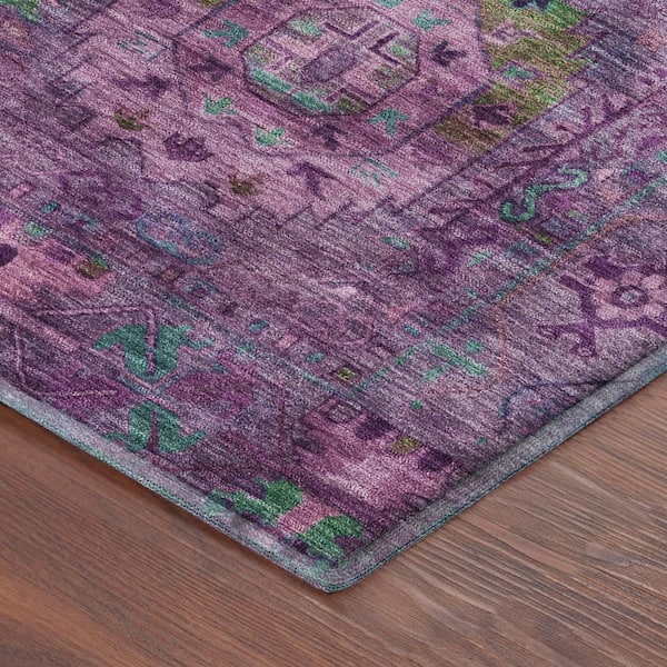Mayfield Premium Machine Washable Abstract AMF2228 Purple 8 ft. x 8 ft. Round Rug