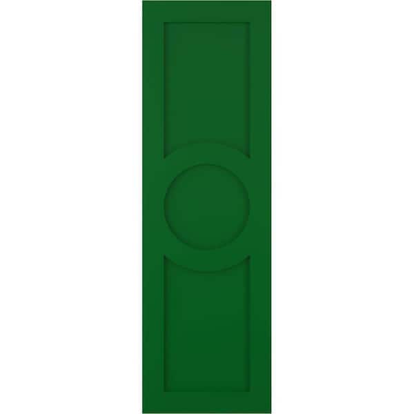 Ekena Millwork True Fit 12 in. x 75 in. PVC Center Circle Arts and Crafts Fixed Mount Flat Panel Shutters, Viridian Green (Per Pair)