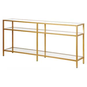 Sivil 64 in. Brass Finish Rectangle Tempered Glass Console Table