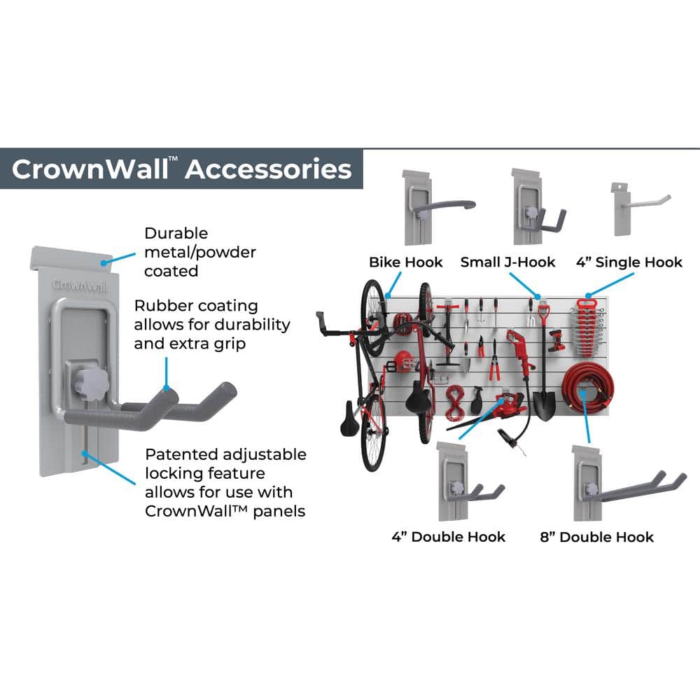 CrownWall PVC SlatWall Panels Garage Organizer Wall Mount with 10-pc Locking Hook Kit, 4’ x 4’ White