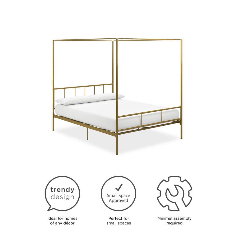 Full Gold Metal Canopy Bed Frame with Headboard