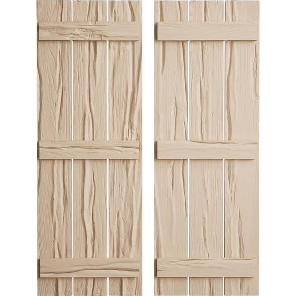 Ekena Millwork 17.5 in. x 70 in. Timberthane Polyurethane 3-Board Spaced Board-n-Batten Riverwood Faux Wood Shutters Pair
