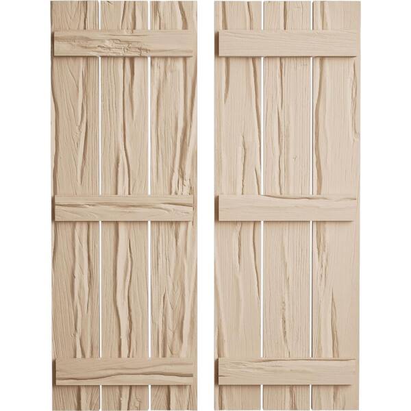 Ekena Millwork 17.5 in. x 90 in. Timberthane Polyurethane 3-Board Spaced Board-n-Batten Riverwood Faux Wood Shutters Pair
