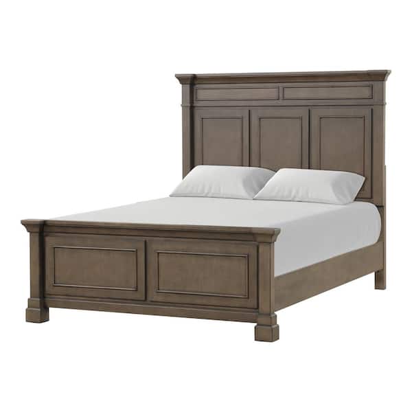 Yates Brown Wood Frame Queen Panel Bed with Panel Headboard