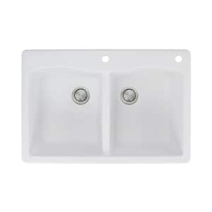 Aversa Drop-in Granite 33 in. 2-Hole Equal Double Bowl Kitchen Sink in White