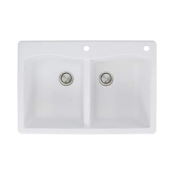 Transolid Aversa Drop-in Granite 33 in. 2-Hole Equal Double Bowl Kitchen Sink in White