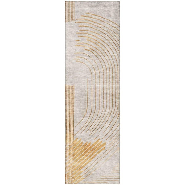 Mayfield Premium Machine Washable Abstract AMF2003 Gold 2 ft. x 7 ft. Runner Rug