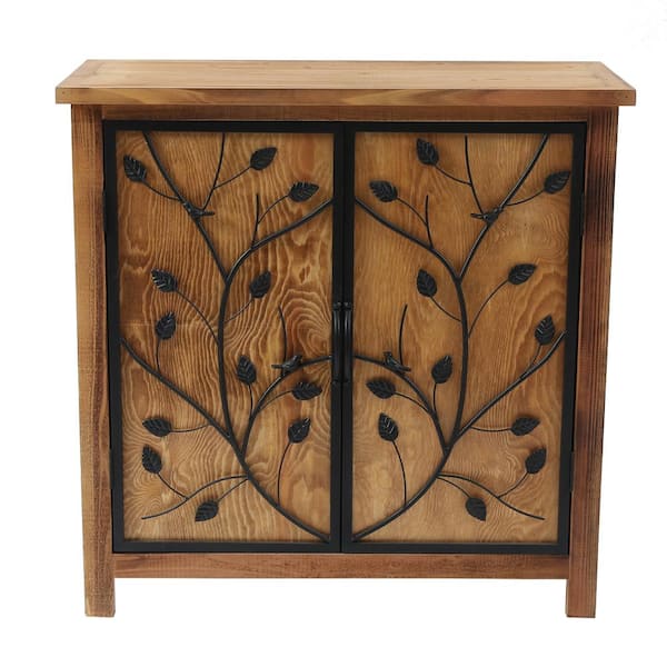 Luxenhome 31 5 In H Pine Wood Metal Branches Storage Cabinet Whif910 The Home Depot Luxenhome 31 5 In H Pine Wood Metal, Pine Storage Cabinet