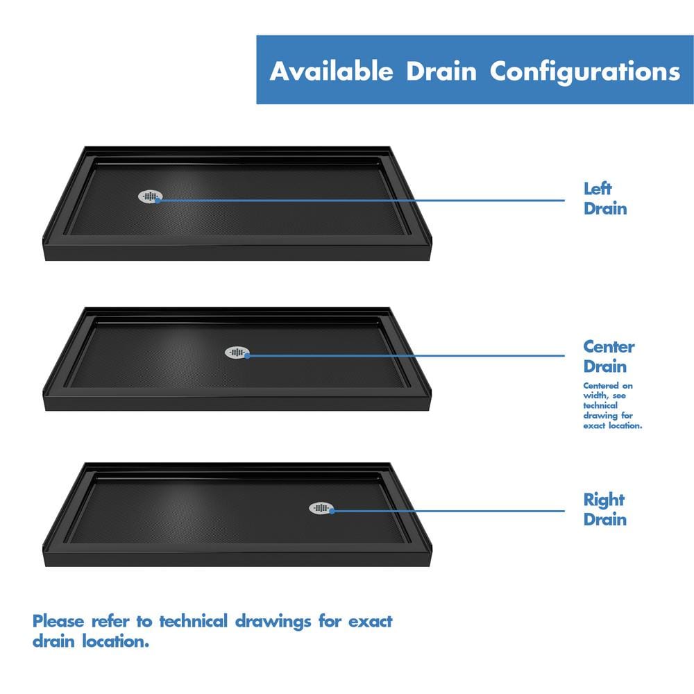SlimLine 60" x 34" Black Acrylic Shower Base with Center Drain