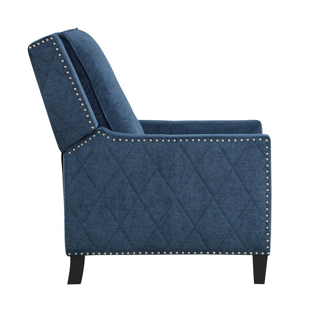 Blue Fabric Upholstered Push Back Recliner with Nailhead Trim