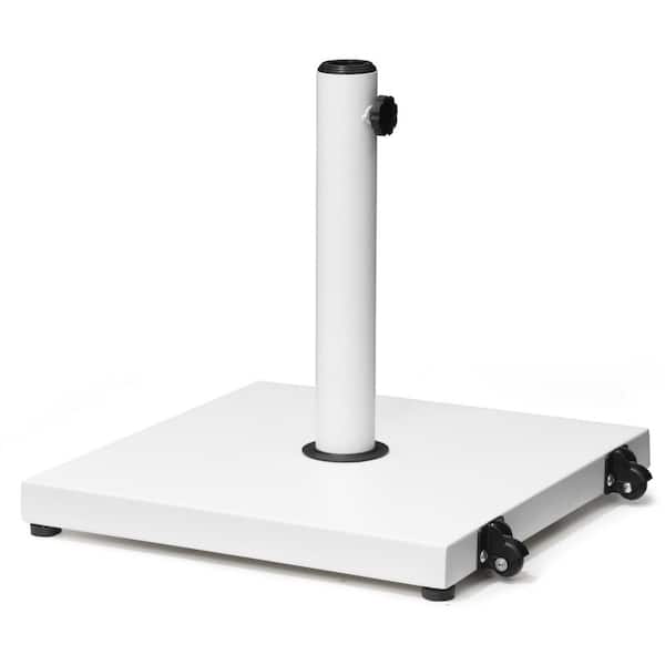 55 lbs. Concrete Patio Umbrella Base in White Outdoor Market Umbrella Stand with Wheels