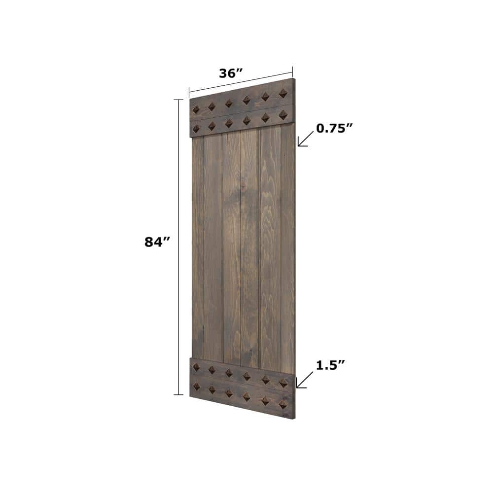 Smoky Gray Solid Wood 36" x 84" Barn Door Kit with Matte Black Hardware