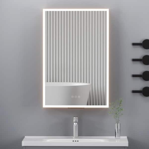 20 in. W x 30 in. H Rectangular Medicine Cabinet with Mirror and Hair Dryer Shel Wall Mounted LED Bathroom Mirror Cabine