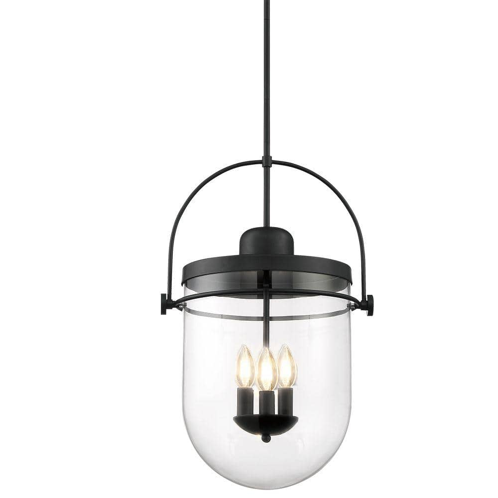 GLUCKSTEINELEMENTS Lowell 3-Light Black Pendant with Clear Glass Shade  38704-HBCB - The Home Depot