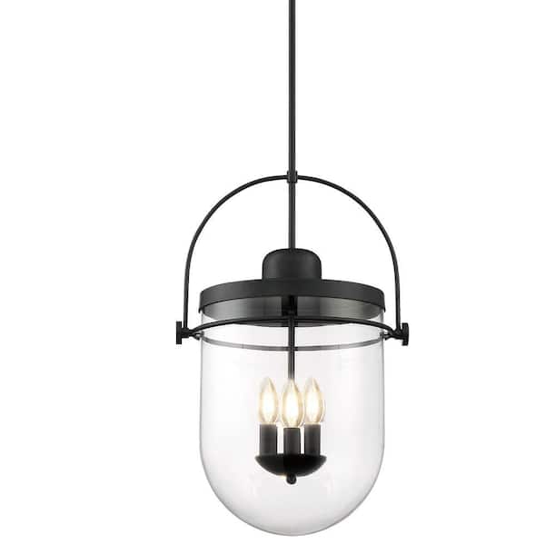 GLUCKSTEINELEMENTS Lowell 3-Light Black Pendant with Clear Glass Shade