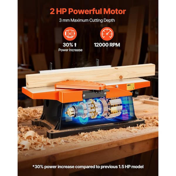VEVOR 6 in. Benchtop Jointer 2 HP 12000 RPM 12-Blade Spiral