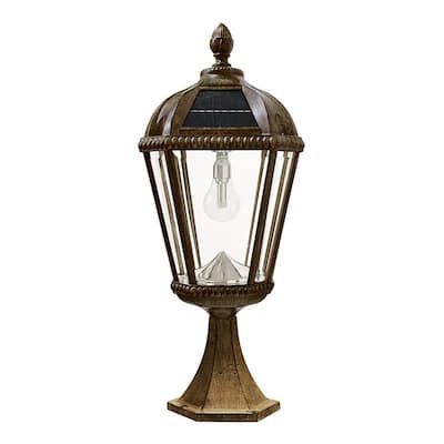 Royal Bulb Series Outdoor Weathered Bronze Integrated LED Solar Powered Post Light on Pier Base for Brick Mailbox