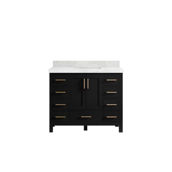 Willow Collections Malibu 42 in. W x 22 in. D x 36 in. H Single Sink Bath Vanity in Black with 2 in. Calacatta Nuvo Quartz Top