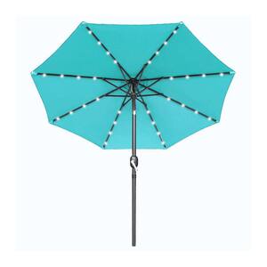 10 ft. Steel Outdoor Patio Market Umbrella with 32 LED Solar Lights, Push Button Tilt and Crank in Blue
