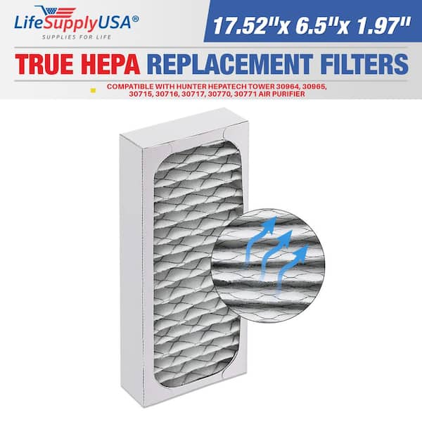LifeSupplyUSA True HEPA Air Filter Replacement Compatible with Hunter HEPA tech Tower 30964, 30965, 30715, 30716, 30717, 30770, 30771