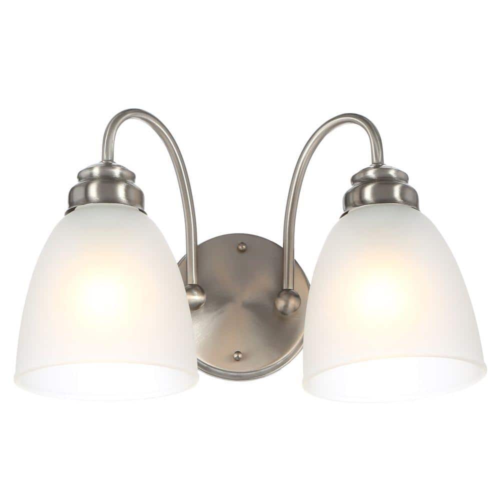Hampton Bay Hamilton 2-Light Brushed Nickel Vanity Light with Frosted Glass Shades