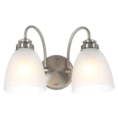 Hamilton 2-Light Brushed Nickel Vanity Light with Frosted Glass Shades