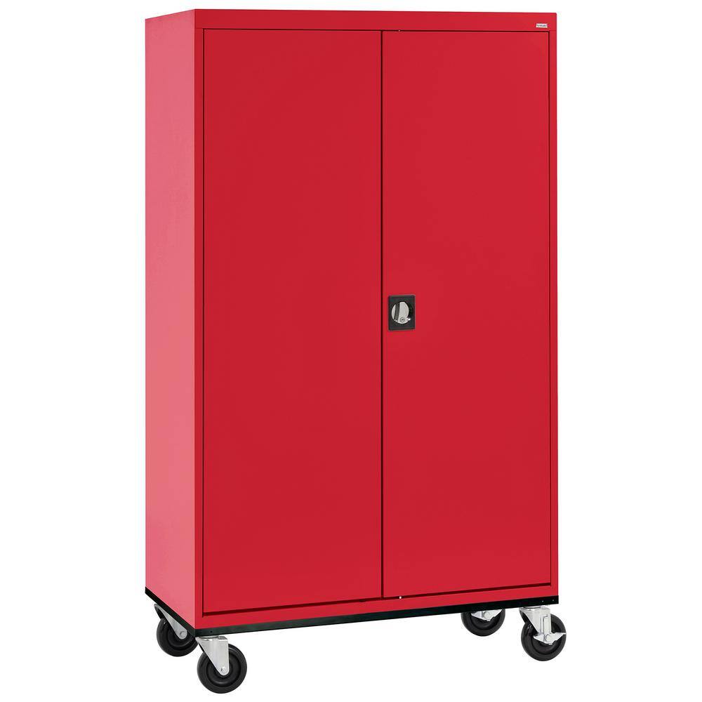Red Lockable Freestanding Office Cabinet with Adjustable Shelving