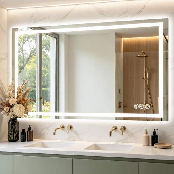 36 in. W x 60 in. H Rectangular Frameless LED Light Anti-Fog Wall Mirror Bathroom Vanity Mirror Adjustable Bright