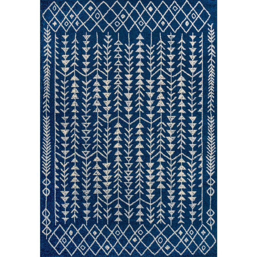 Navy and Cream Synthetic Moroccan Geometric 3' x 5' Area Rug