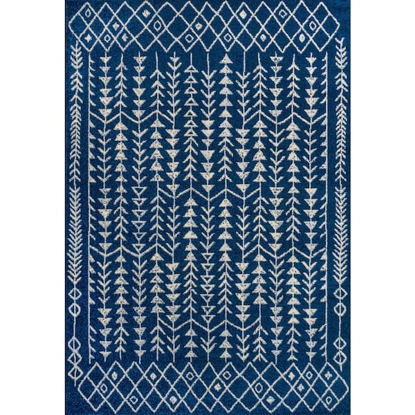 Ziri Moroccan Geometric Navy/Cream 5 ft. x 8 ft. Area Rug